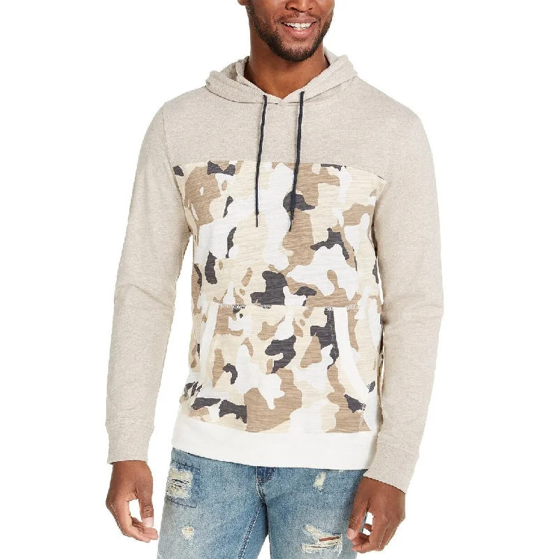 Sun + Stone Men's Camo Blocked Hoodie Beige Size Large