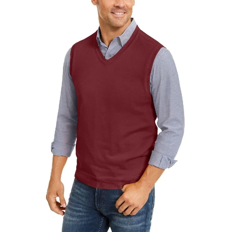 Club Room Men's Regular-Fit V-Neck Sweater Vest Red Size Medium