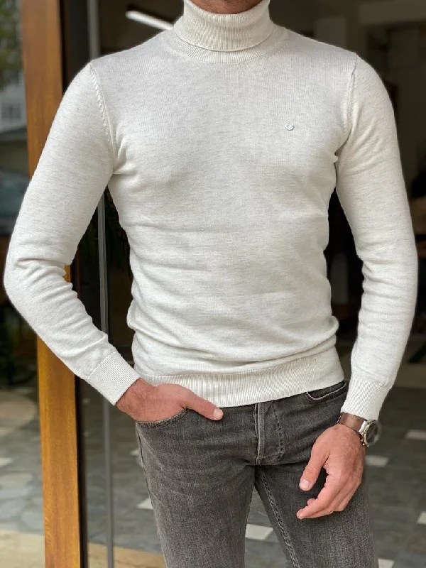 Bojoni Turino White Slim Fit Turtleneck Sweater