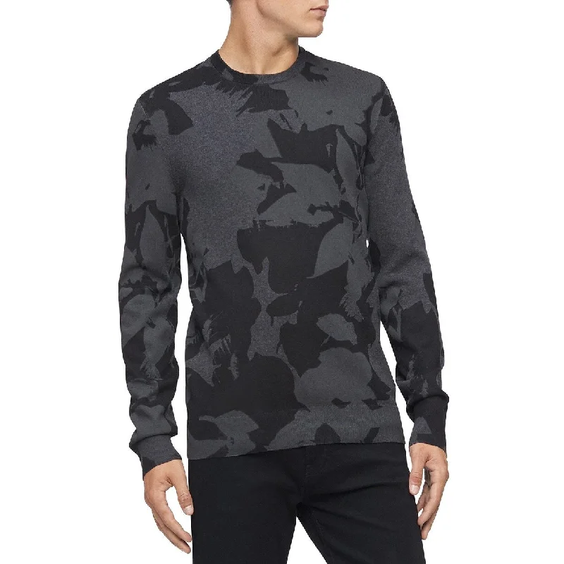 Calvin Klein Men's Regular-Fit Textured Floral Jacquard Sweater Black Size Extra Large