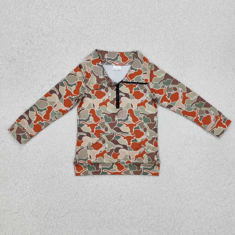 BT1069 Gray Orange camo hunting deer pattern Boys Long Sleeve Top T-Shirts RTS202412