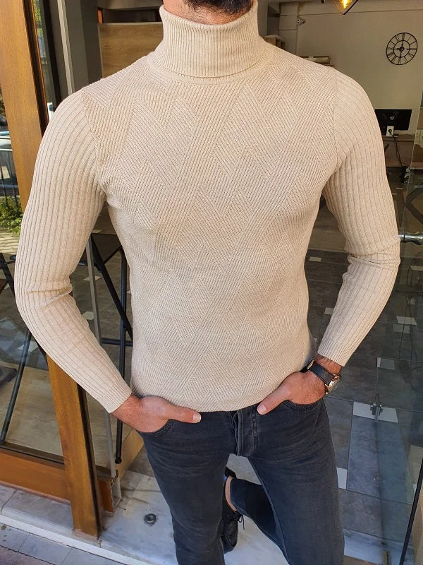 Elko Beige Slim Fit Turtleneck Sweater