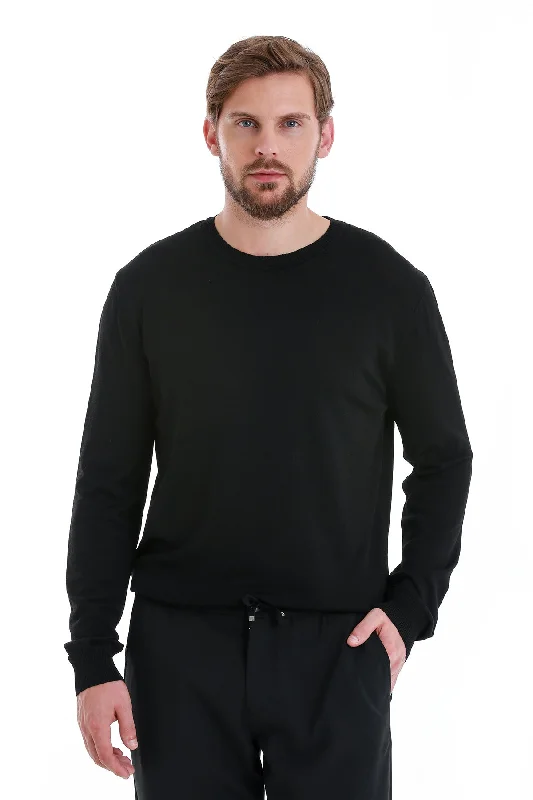 Regular Fit Black Crewneck Sweater