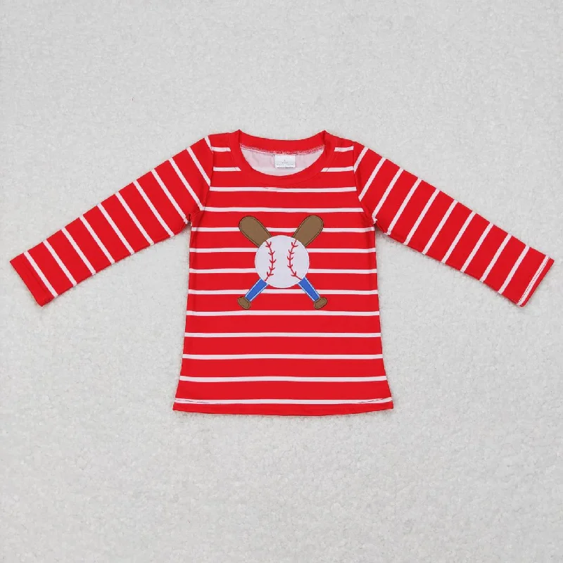 BT0387 Red Softball Embroidery Girls Long Sleeve Top T-shirts