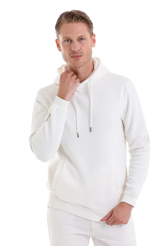 Regular Fit Cotton Blend White Hooded Sweatshirt