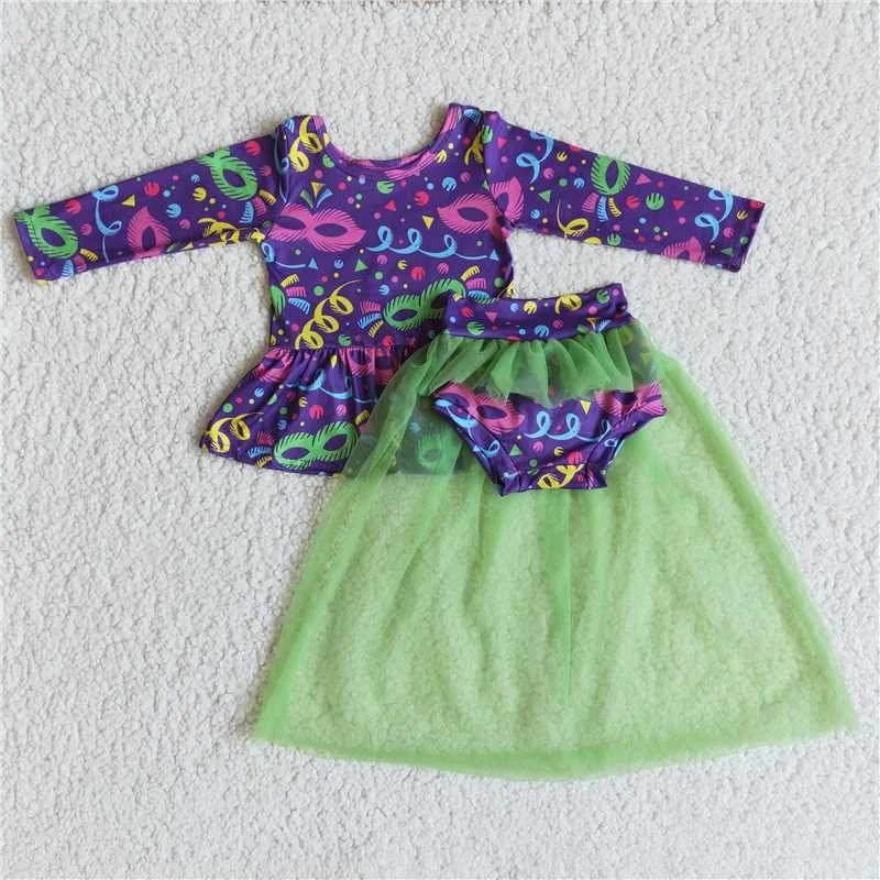 6 A21-1  Mardi Gras outfit Purple long sleeve top Green Green Tulle gauze briefs outfit Girls Boutique outfits 202501