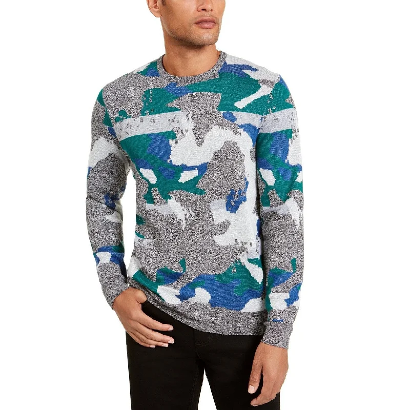 Alfani Men's Abstract Jacquard Crewneck Sweater Green Size Large