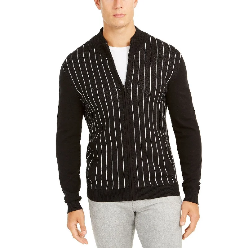 Alfani Men's Classic-Fit Vertical Stripe Full-Zip Cardigan Black Size Small