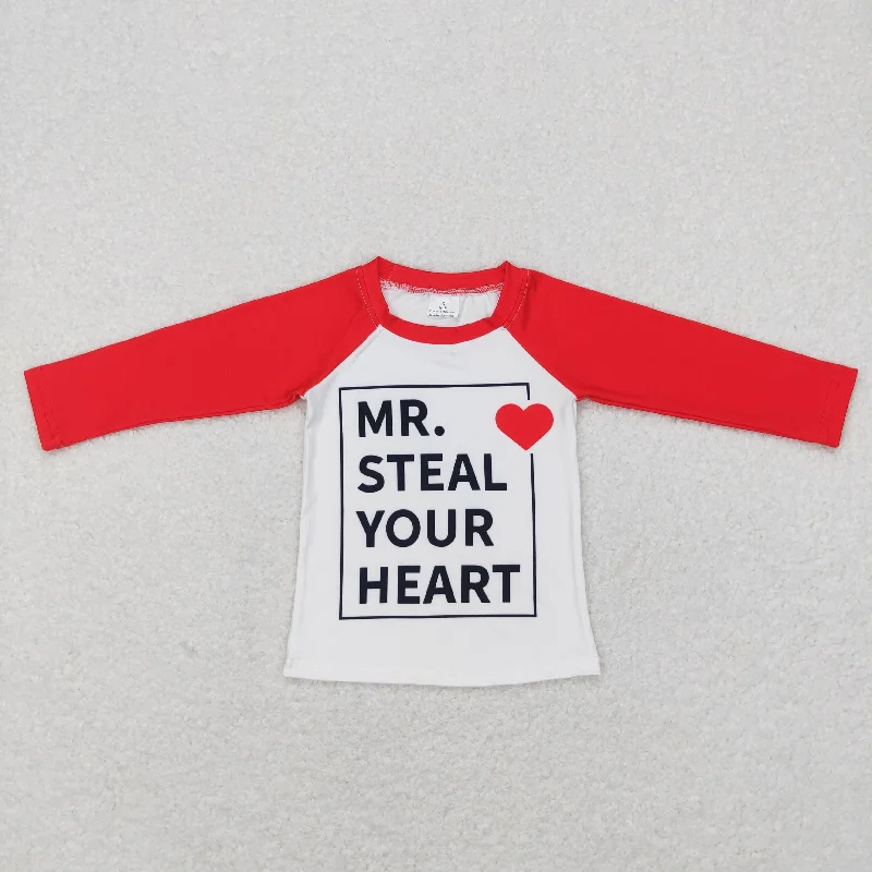 BT0441 Red shoulder T-shirts long Sleeve top valentines boys outfit RTS 202412