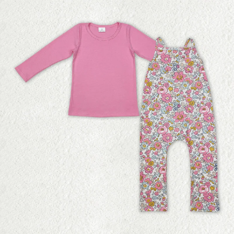 GLP2008 Valentines girl outfit boutique Pink long sleeve top colored Floral  Overall Jumpsuit RTS 202412