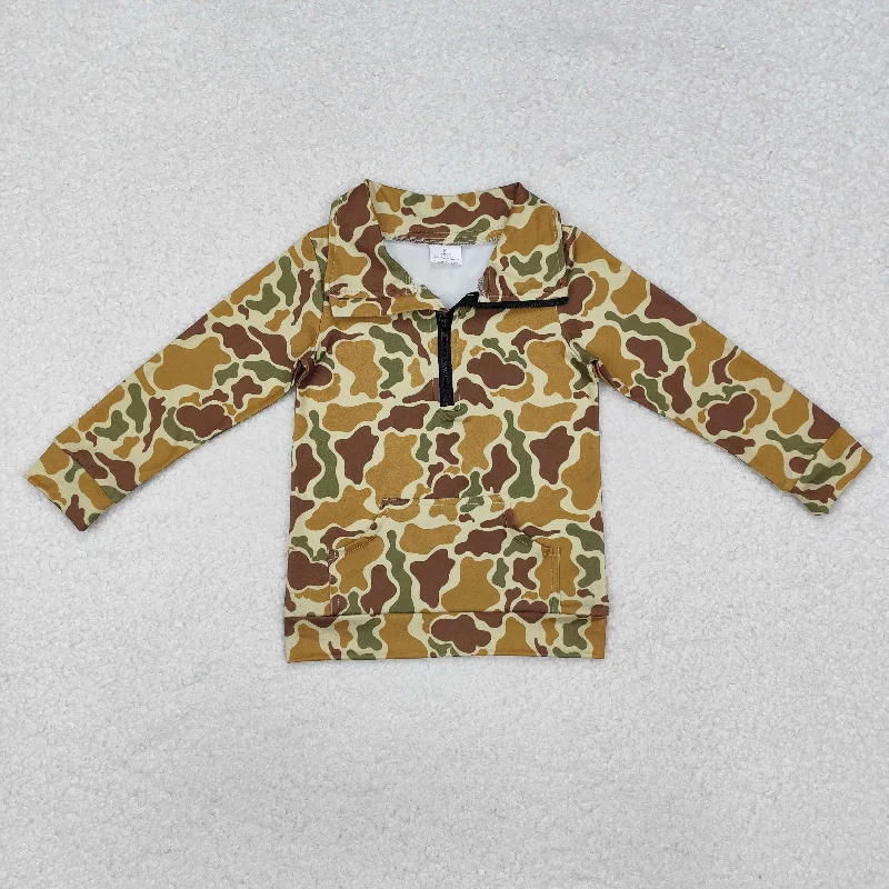 BT1039 RTS Boys orange camouflage stand-up long sleeve top with pocket casual shirts 202412