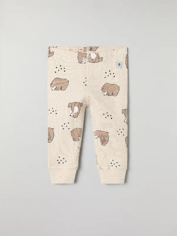 Ribbed Bear Print Baby Leggings