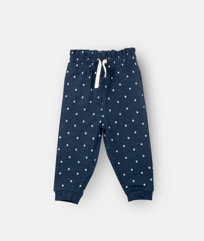 Navy Blue White Floral Jogger Pants