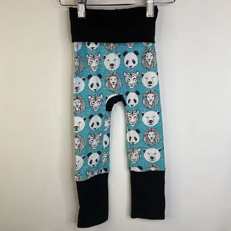 Size 6m-3: Beaneroobaby Blue/Black Animal Faces Leggings -NEW