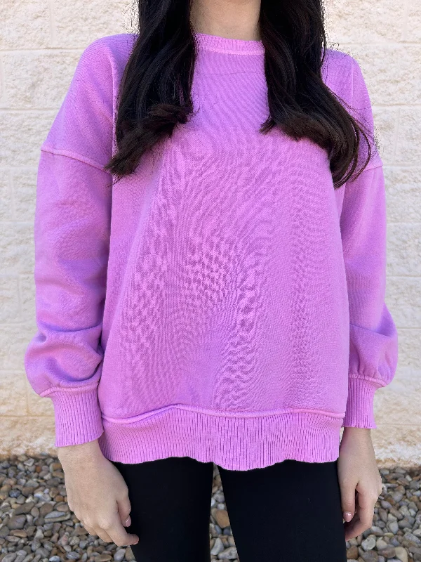 Jayla Bright Mauve Fleece Hi-low Hem Pullover