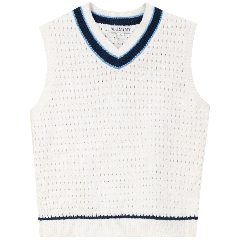 PHOBO-STRIPE CROCHET VEST-WHITE/TRUE BLUE