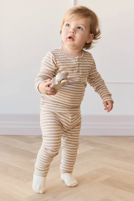 Organic Cotton Modal Everyday Legging - Narrow Stripe Baker/Cloud