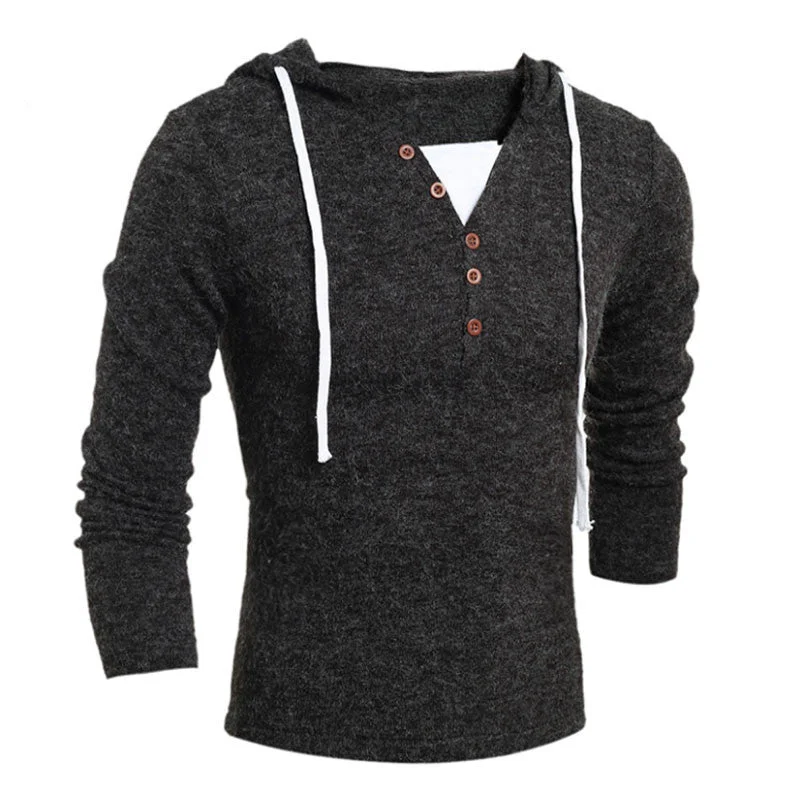 V-Neck Sweaters Stylish Knitted Long Sleeve Hooded Sweater Men Sweater Male Sweaters Pullover-Size XXL