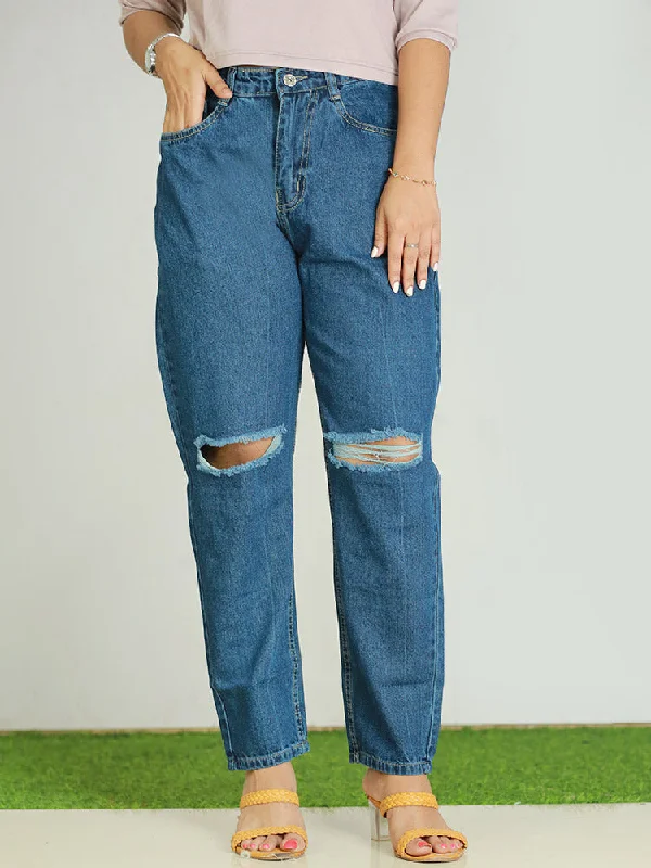 Design Must-have Women's Baggy Jeans - Denim with Patchwork Design - 499/-