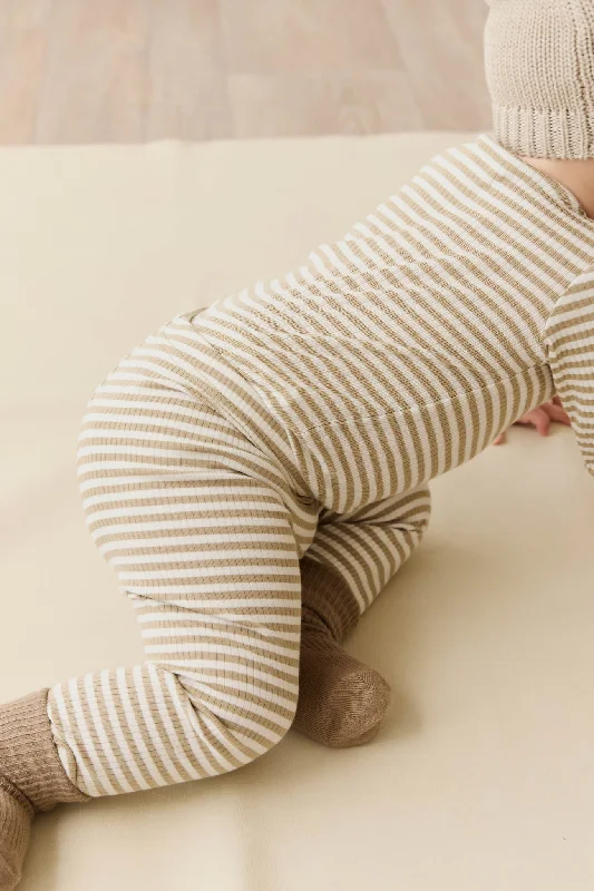 Organic Cotton Modal Everyday Legging - Narrow Stripe Balm/Cloud