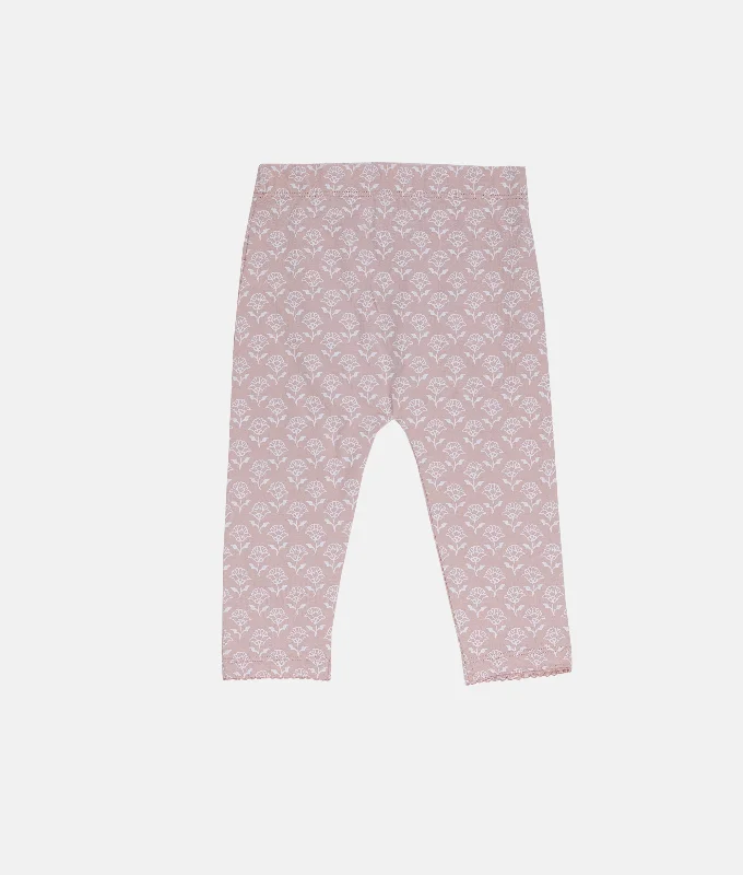 Girls Beige Floral Print Leggings (peach base)