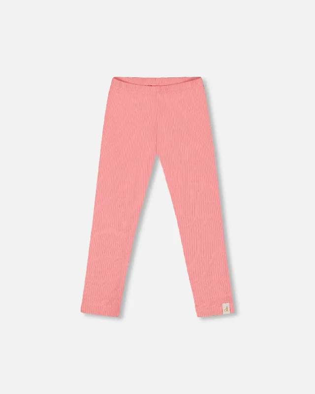 Flat Back Rib Leggings Coral Pink