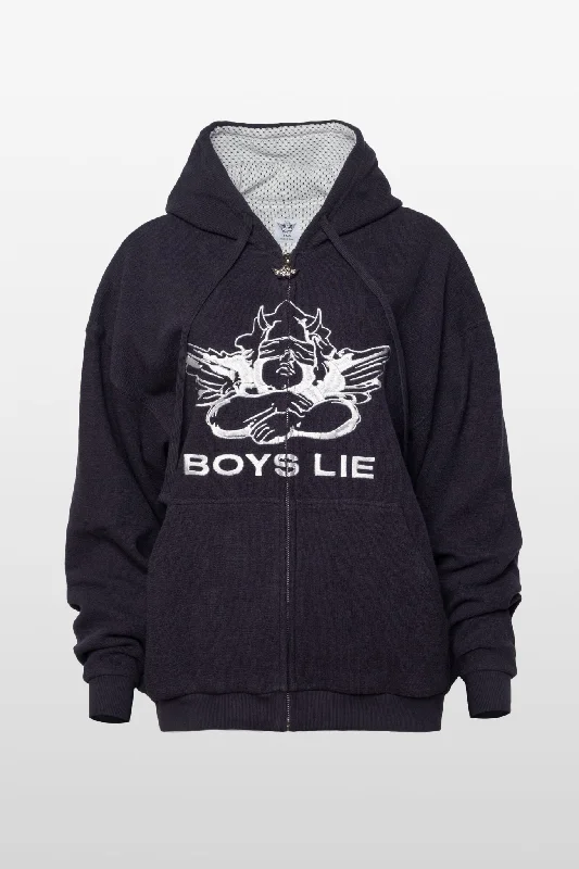 Boys Lie Guarded Angel Interlock Harley Zip-Up Hoodie