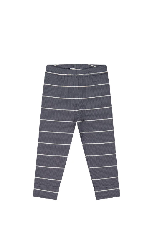 Organic Cotton Fine Rib Legging - Gracelyn Stripe Lava/Cloud