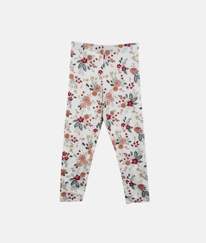 Girls Legging - Ivory Red Floral