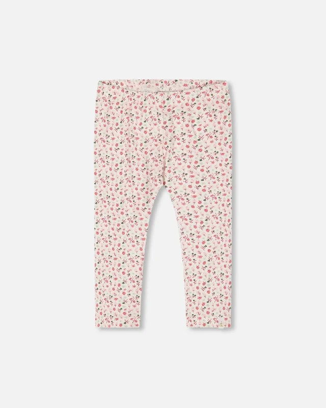 Printed Capri Legging Small Flowers On Cream Background