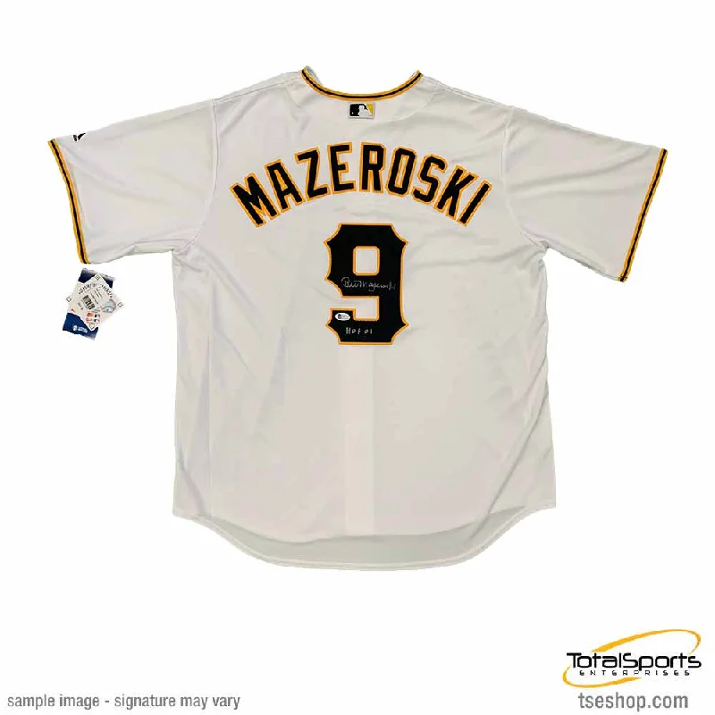 Bill Mazeroski Autographed Authentic Pittsburgh Pirates White Jersey with HOF 01