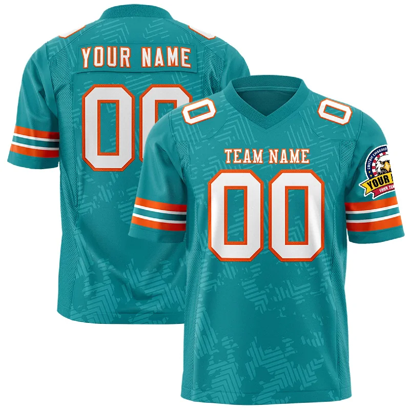 Custom Aqua White-Orange Personalized Graffiti Line Design Authentic Football Jersey