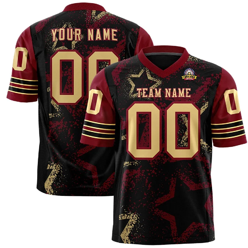 Custom Black Crimson-Khaki Personalized Star Pattern Design Authentic Football Jersey