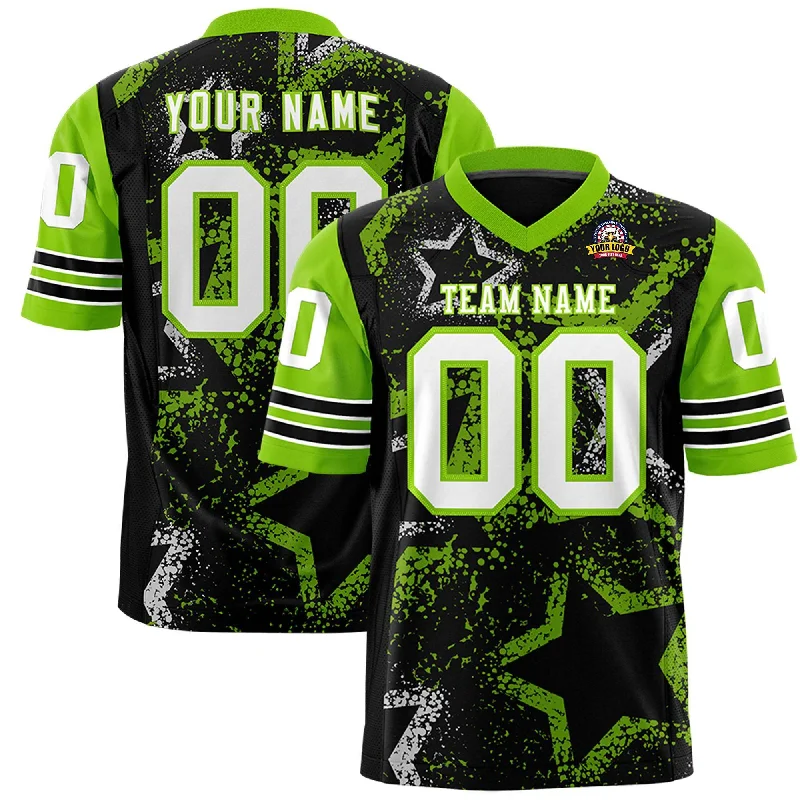 Custom Black Neon Green-White Personalized Star Pattern Design Authentic Football Jersey