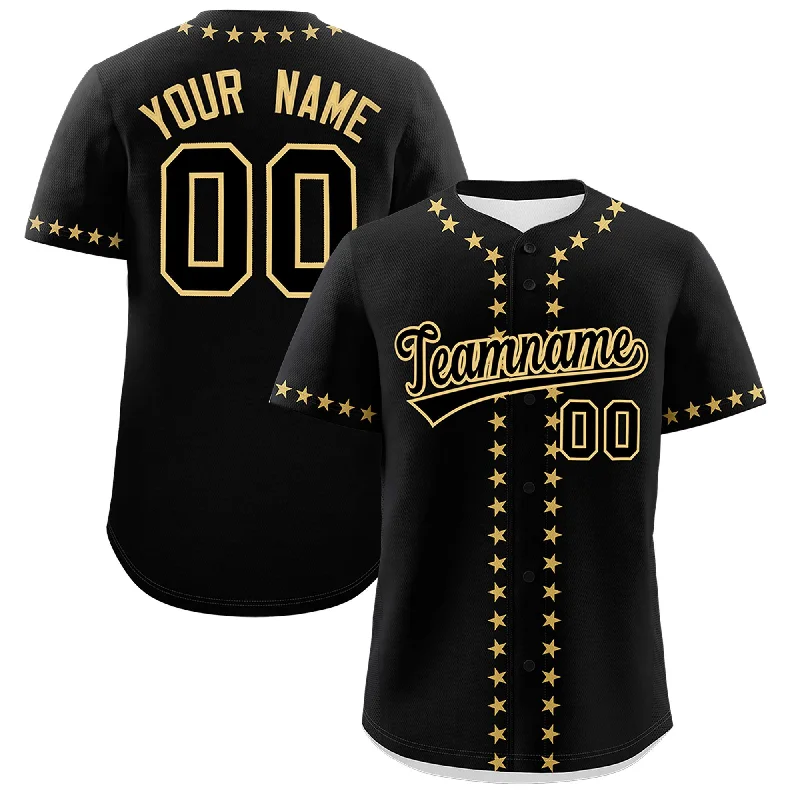 Custom Black Old Gold Star Ribbing Authentic Baseball Jersey