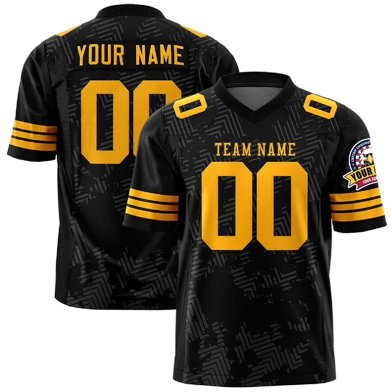 Custom Black Yellow Personalized Graffiti Line Design Authentic Football Jersey