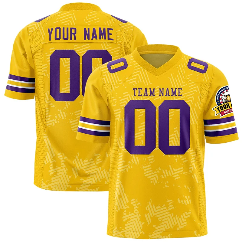 Custom Gold Purple Personalized Graffiti Line Design Authentic Football Jersey