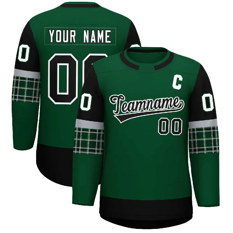 Custom Green Black Personalized Raglan Sleeves Round-Neck Hockey Jersey