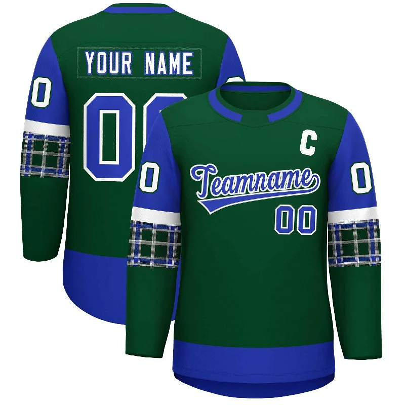 Custom Green Royal Personalized Raglan Sleeves Round-Neck Hockey Jersey