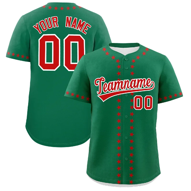 Custom Kelly Green Red Star Ribbing Authentic Baseball Jersey