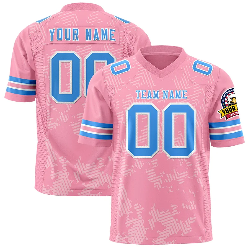 Custom Light Pink Powder Blue-White Personalized Graffiti Line Design Authentic Football Jersey