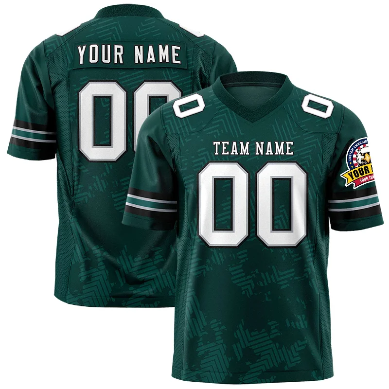 Custom Midnight Green White-Black Personalized Graffiti Line Design Authentic Football Jersey