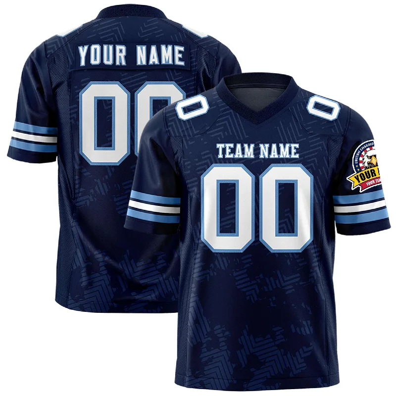 Custom Navy White-Light Blue Personalized Graffiti Line Design Authentic Football Jersey