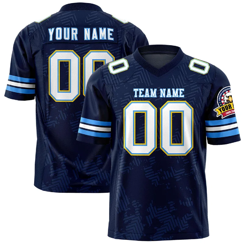 Custom Navy White-Powder Blue Personalized Graffiti Line Design Authentic Football Jersey