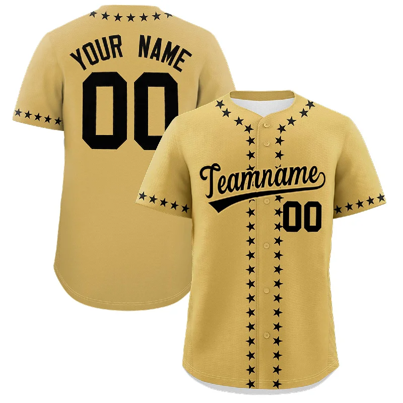 Custom Old Gold Black Star Ribbing Authentic Baseball Jersey