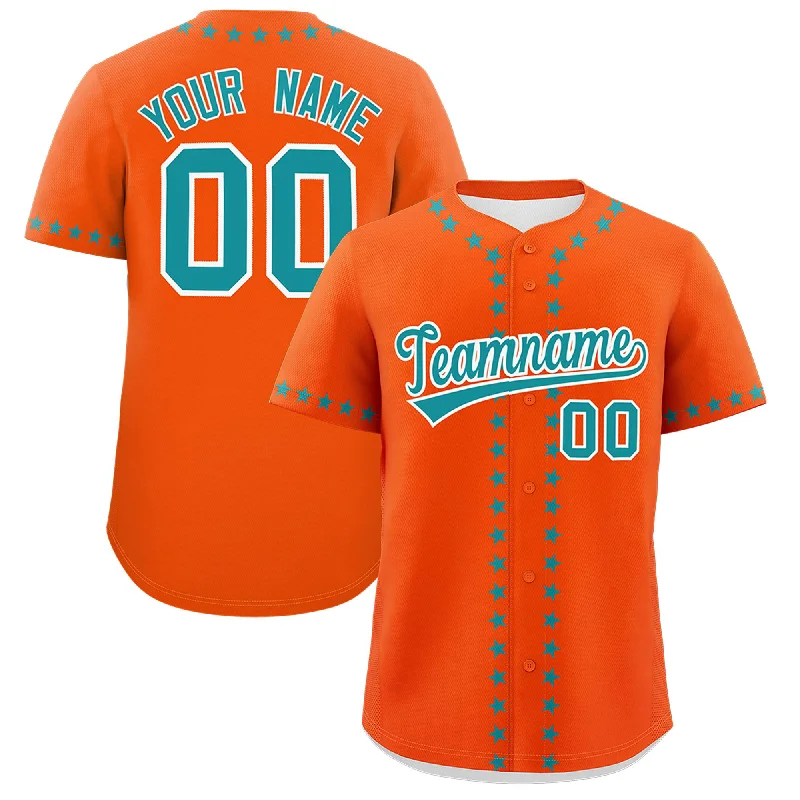 Custom Orange Aqua Star Ribbing Authentic Baseball Jersey