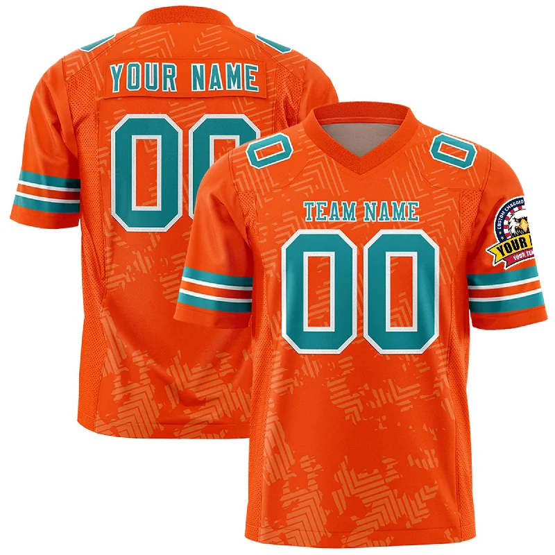 Custom Orange Aqua-White Personalized Graffiti Line Design Authentic Football Jersey