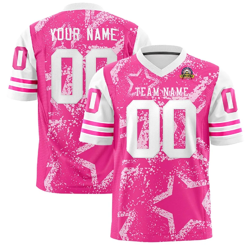 Custom Pink White Personalized Star Pattern Design Authentic Football Jersey