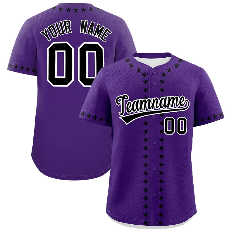 Custom Purple Black Star Ribbing Authentic Baseball Jersey