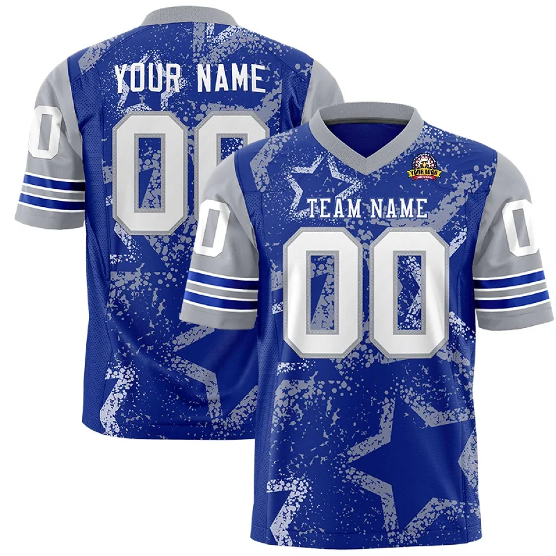 Custom Royal Black-White Personalized Star Pattern Design Authentic Football Jersey